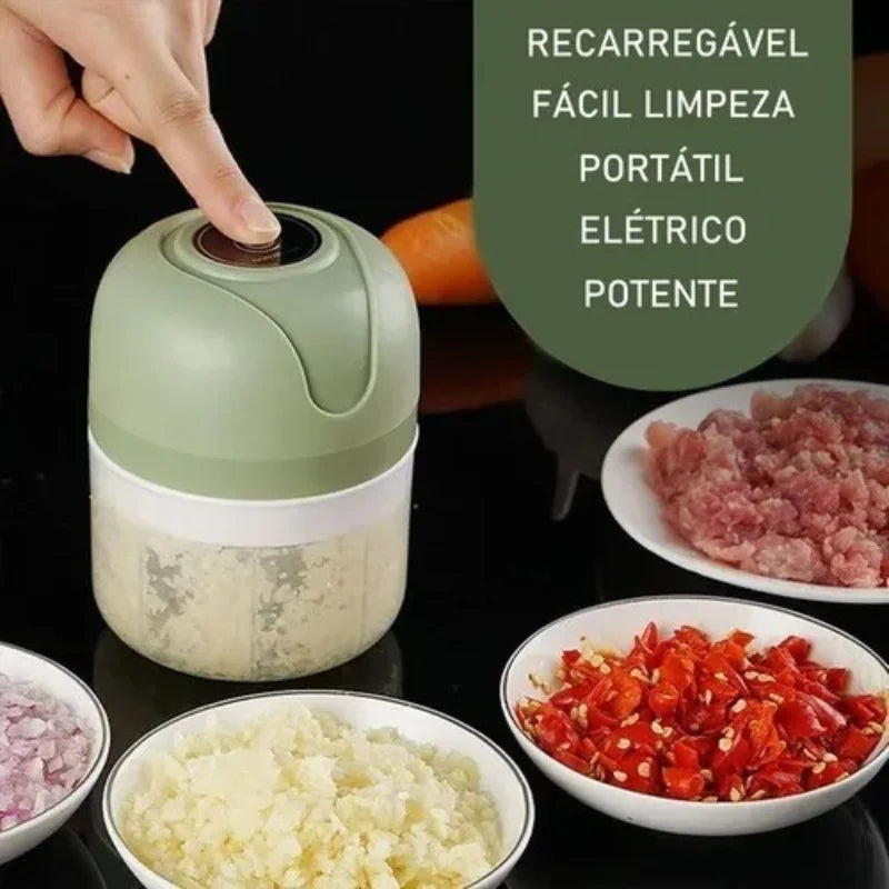 Mini Processador Elétrico de Alimentos Portátil C/ 3 lâminas de Aço Inox USB 250ml Bivolt