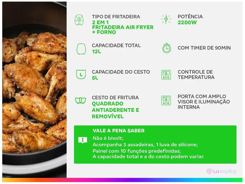 Air Fryer Mondial Fritadeira Elétrica sem Óleo Forno Oven AFON 220V